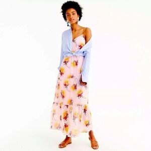 J.Crew Mercantile Tiered Maxi Dress Sz 8 Pink Sunburst Bouquet Floral Boho